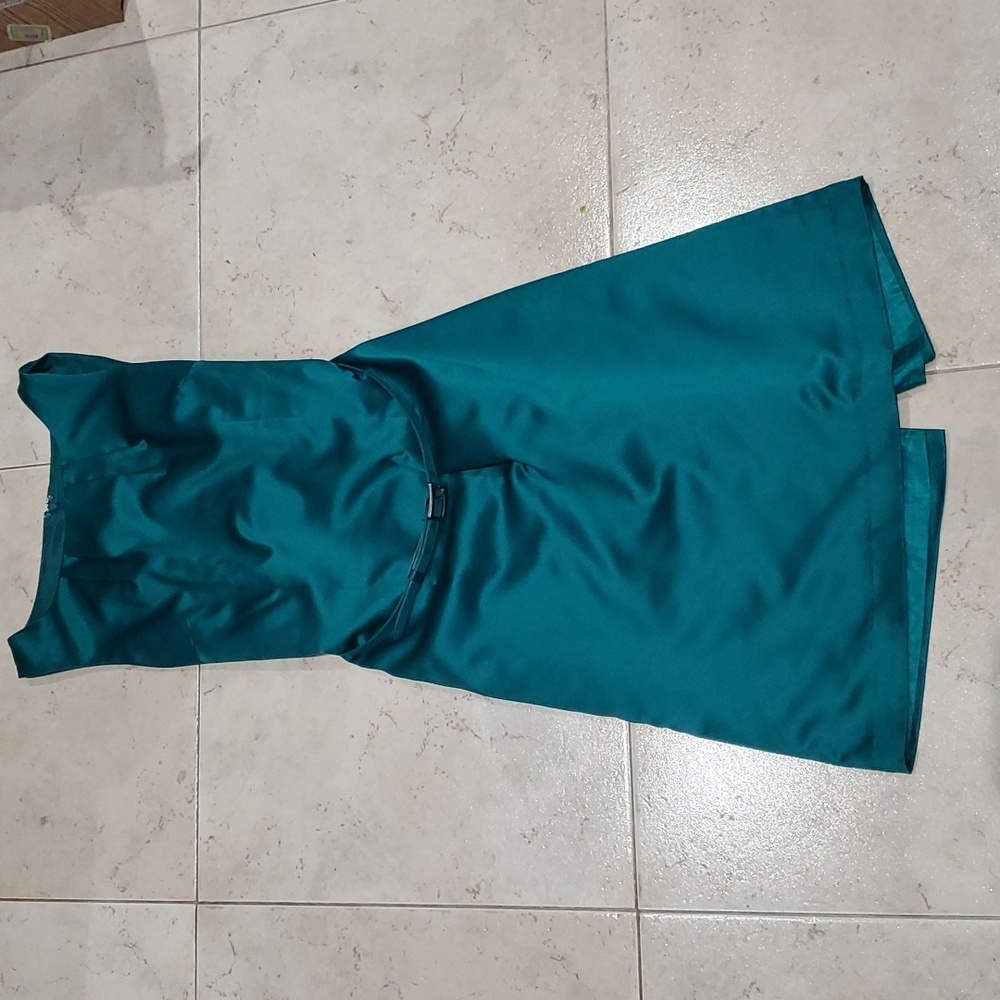 Ann Taylor Belted Satiny Sleath Dress Size 4 Peacock Blue Green